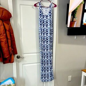 Blue and White Patterned Maxi Dress